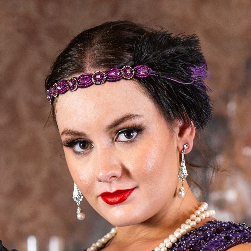 1920s Purple Deco Feather Headband – Flapper Boutique display picture 3