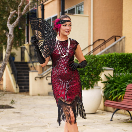 1920s Beaded Mable Flapper Dress - Red