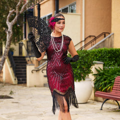 1920s Beaded Mable Flapper Dress - Red