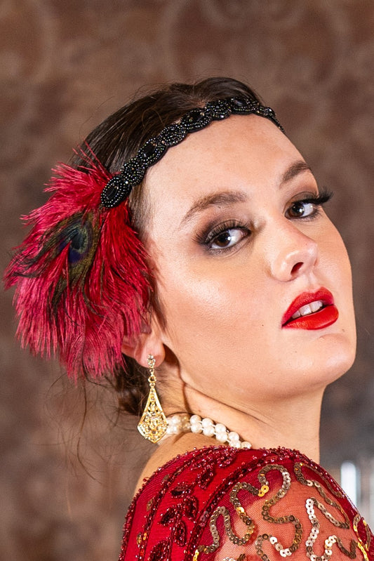 Red Deco Feather Headband