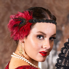 Red Deco Feather Headband