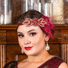 1920s red Peacock Feather Headband