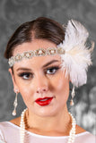 1920s White Feather Headband with pearls