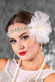 1920s White Feather Headband with pearls