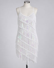 Close up mannequin details of 1920s Fringe Cocktail Dress in White