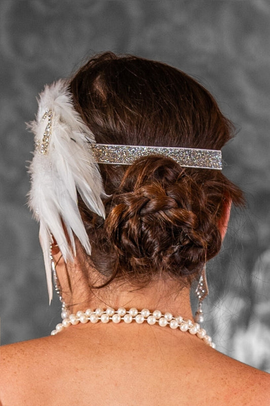 1920s White Swirl Flapper Headpiece