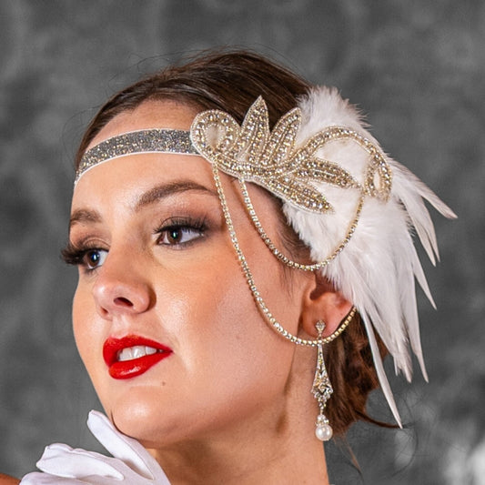 1920s White Swirl Flapper Headpiece