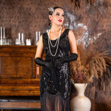 A shorter style modern 1920s flapper dress in black 