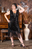  Plus Size Gatsby Dress in Black with Sequins