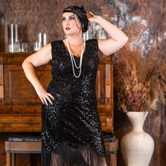  Plus Size Gatsby Dress in Black with Sequins