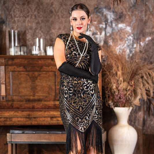 Plus Size Flapper Dress in Black &amp; Gold