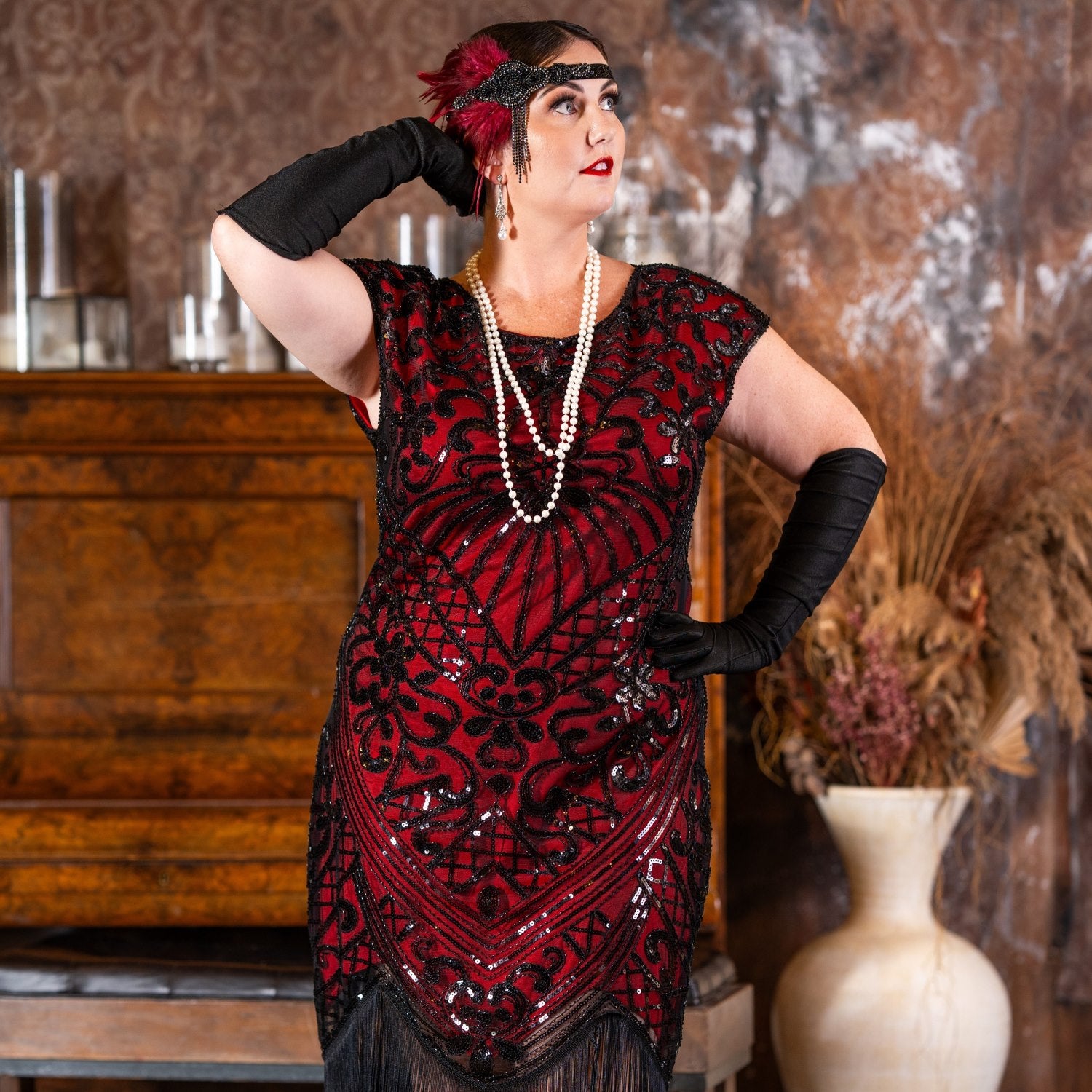 Cleo Plus Size Flapper Dress in Red