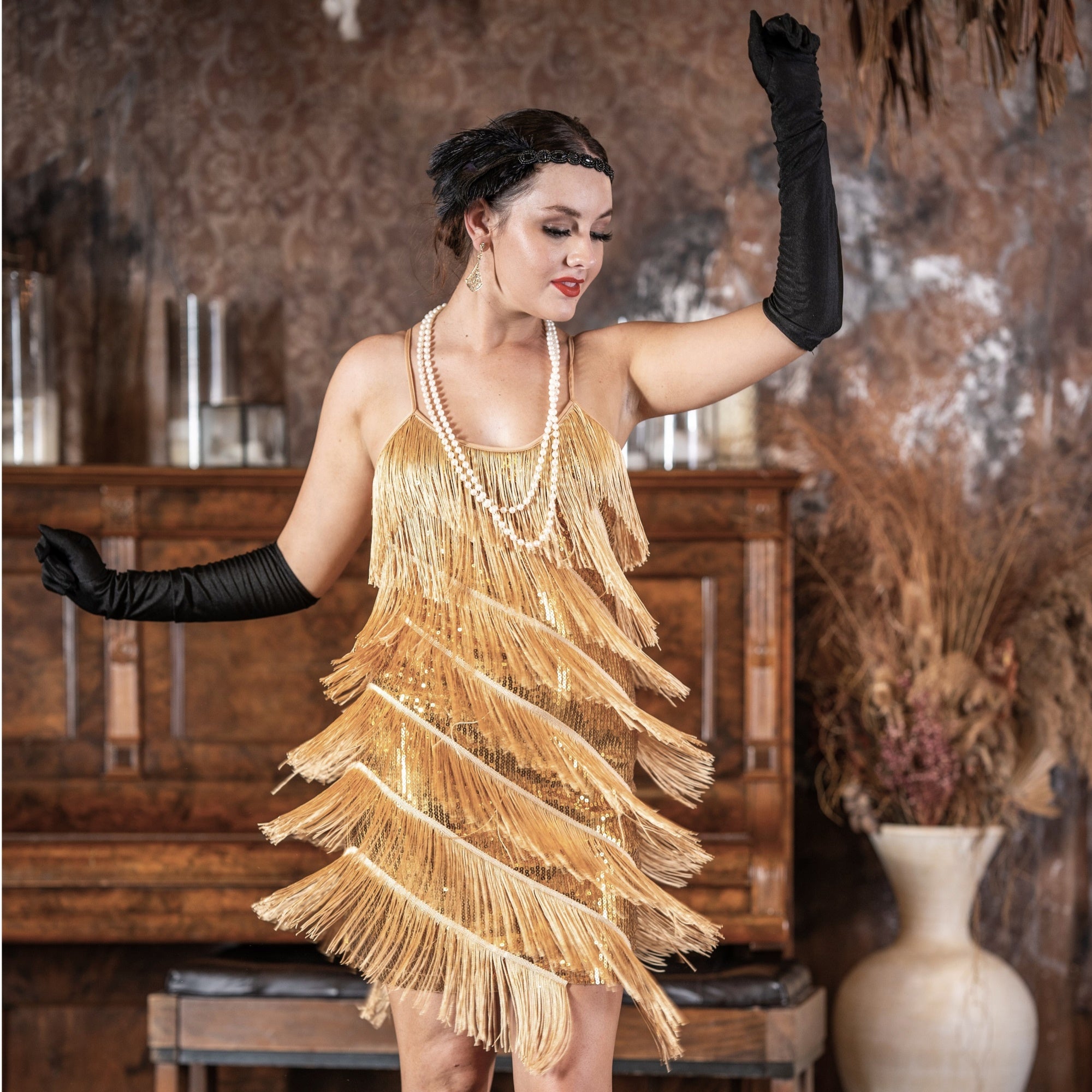 Gold Fringe Flapper Dress