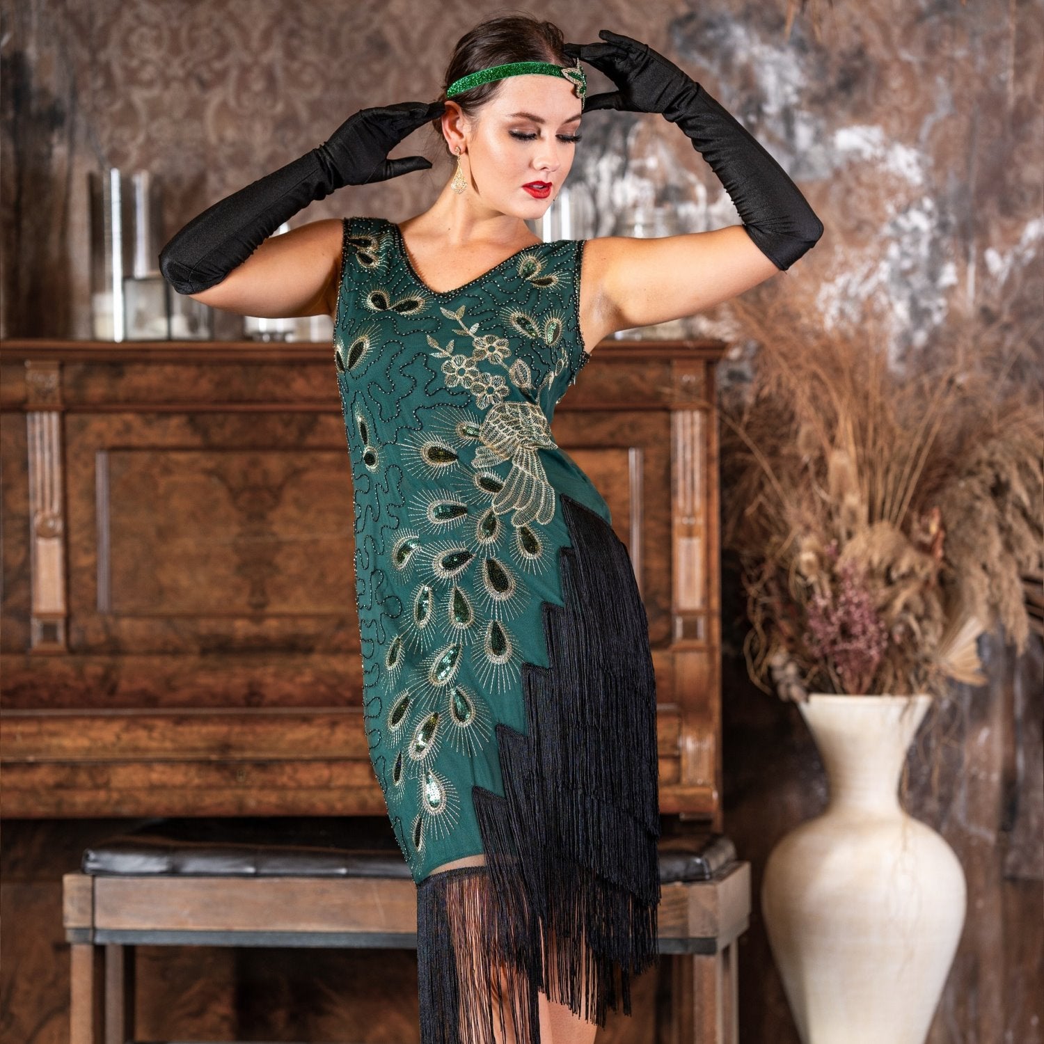 1920s Lena Flapper Dress in Green