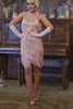 1920s Fringe & Sequin Flapper Dress - Rose Gold