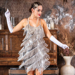 Silver Fringe Flapper Dress