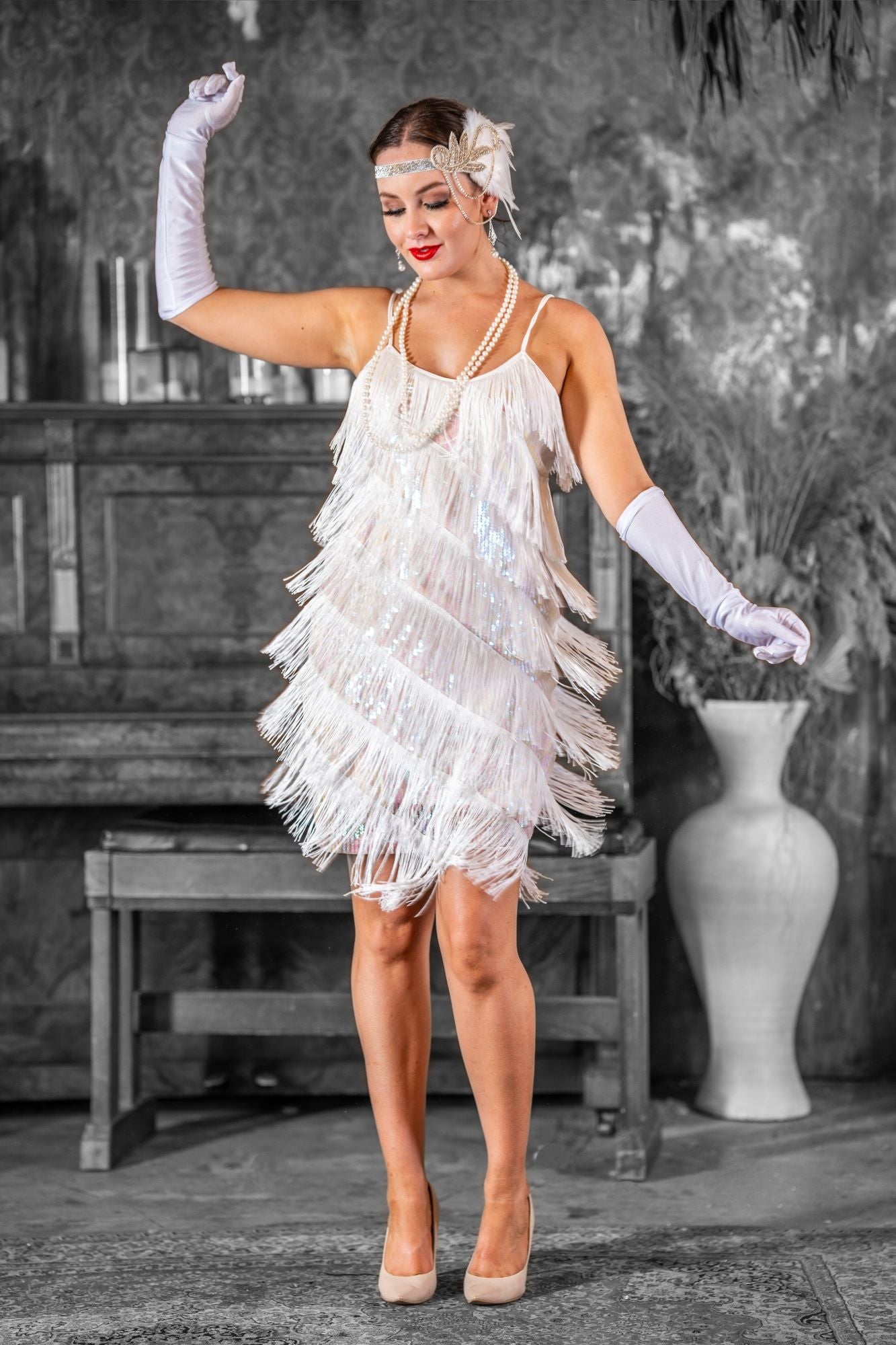 White Fringe Flapper Dress