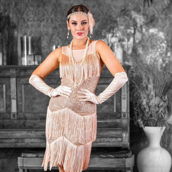 1920s Zita Gatsby Dress in Rose Gold Flapper Boutique