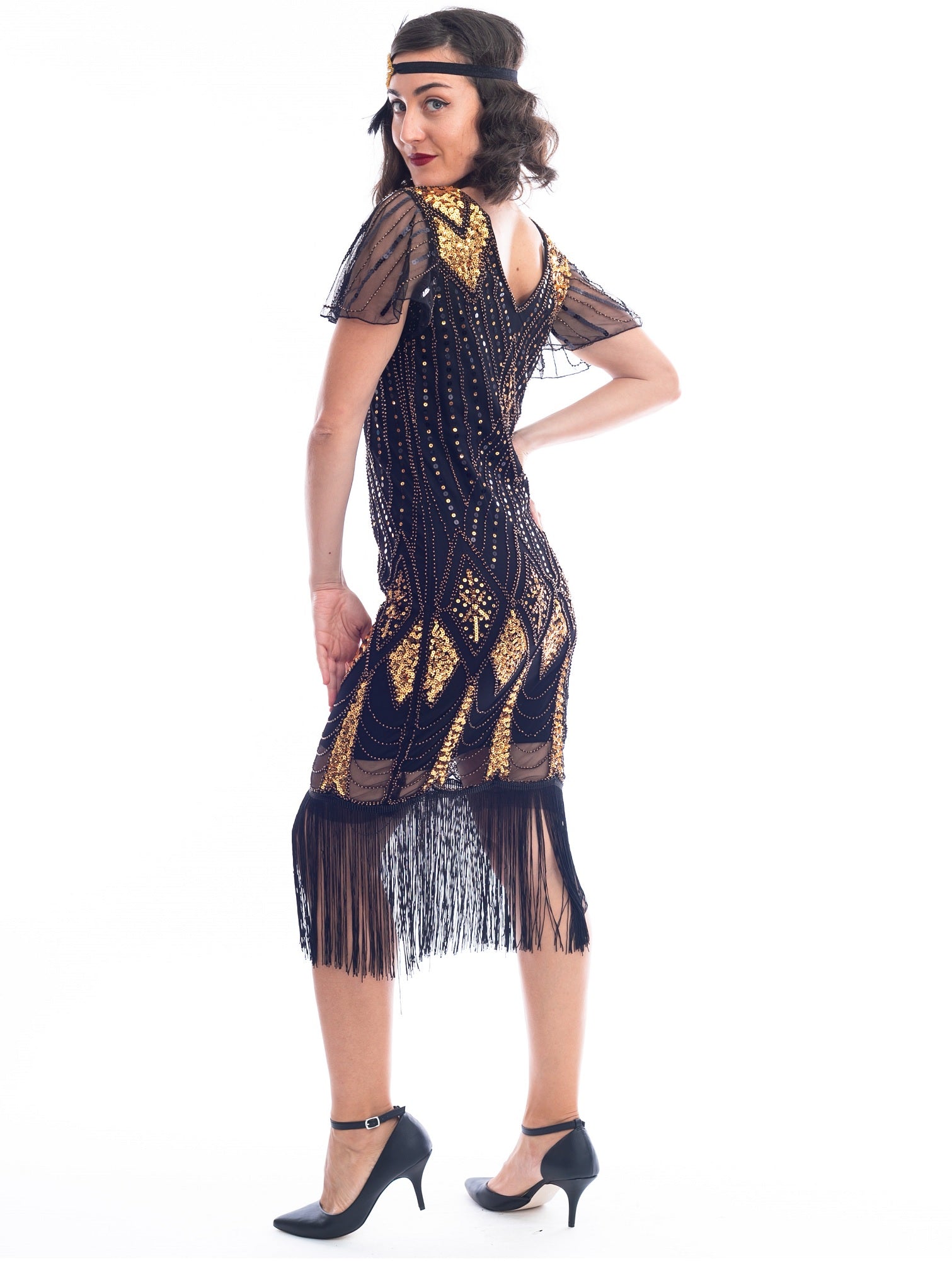 1920s Black & Gold Louise Gatsby Dress with sequins and beads