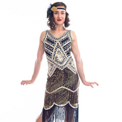 1920s Black & Gold Isabella Flapper Dress with sequins