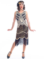1920s Black & Gold Isabella Flapper Dress with sequins