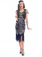 1920s Black & Gold Eva Gatsby Dress with sequins and beads