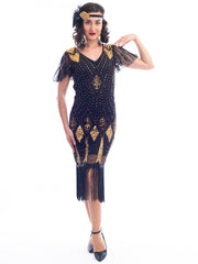1920s Black Plus Size Flapper Dress Full View