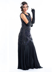 Long Black Gatsby Dress with sequins and beads