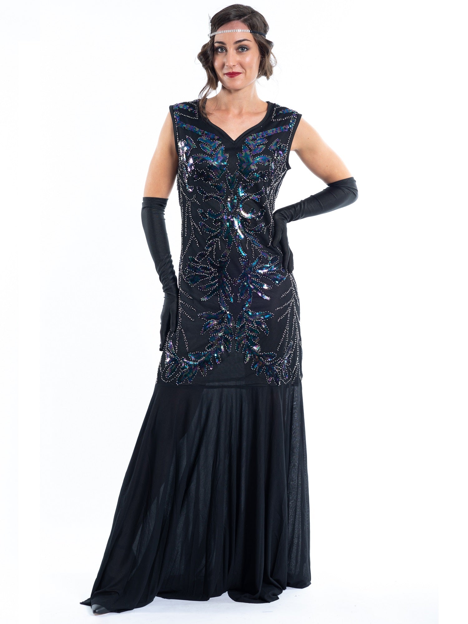 Long Black Great Gatsby Dress with sequins and beads