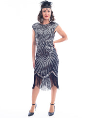 1920s Black & Silver Sequin Mable Flapper Dress