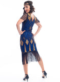 1920s Blue & Gold Beaded Louise Gatsby Dress