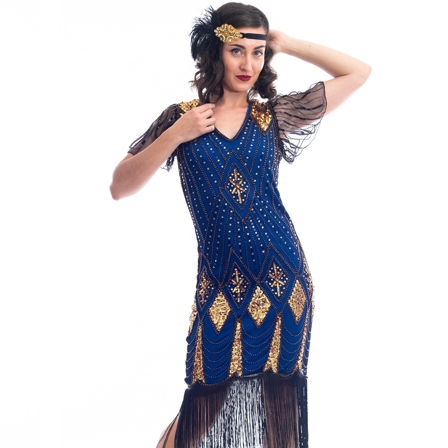 1920s Blue & Gold Beaded Louise Gatsby Dress