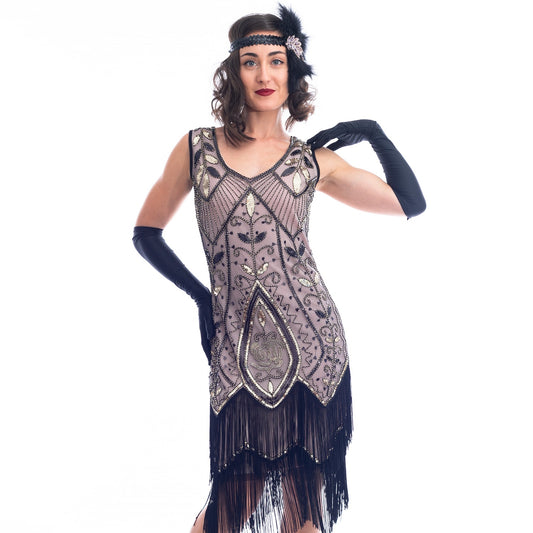 1920s Cashmere & Gold Beaded Grace Flapper Dress