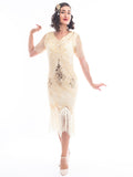 1920s Cream & Gold Beaded Evelyn Flapper Dress