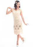 1920s Cream & Gold Beaded Lola Gatsby Dress
