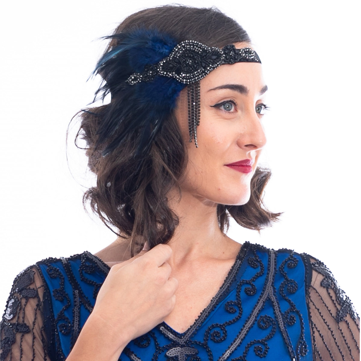1920s Deco & Blue Feather Flapper Headpiece