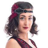 1920s Deco & Red Feather Flapper Headpiece