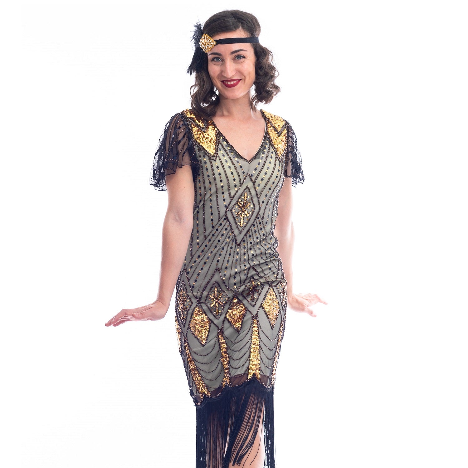 1920s Gold Plus Size Flapper Dress Close