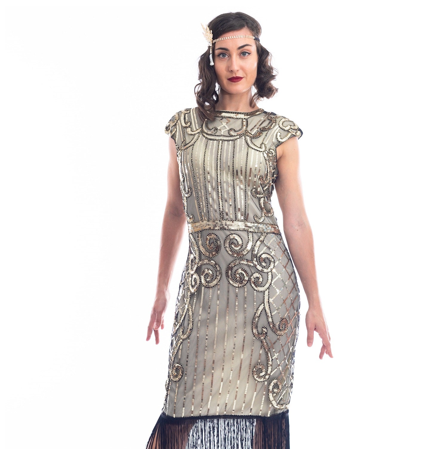 1920s Gold Sequin Clara Flapper Dress