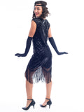 1920s Plus Size Black Beaded Mable Flapper Dress