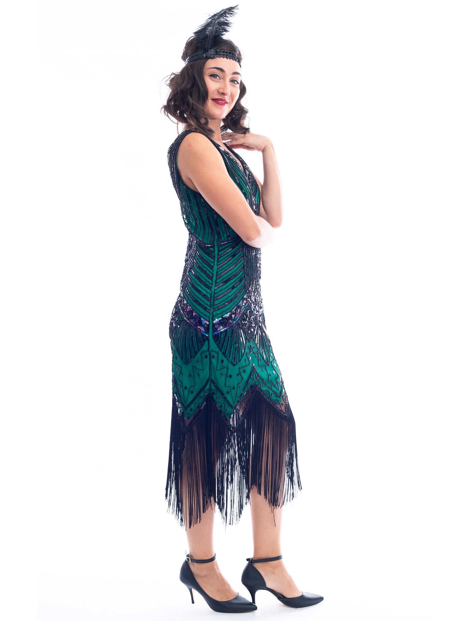 1920s Plus Size Green Beaded Ella Flapper Dress