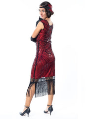 A Vintage Red Flapper Dress with black sequins and beads