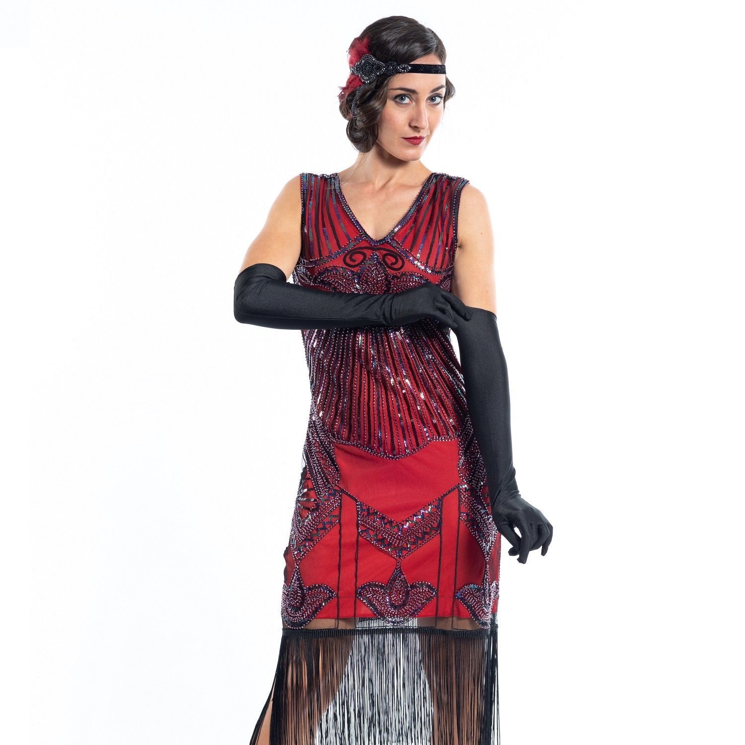 1920s Red Beaded Loretta Flapper Dress - Flapper Boutique