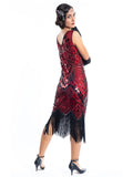 A 1920s vintage red gatsby dress with black sequins and beads