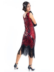 A 1920s vintage red gatsby dress with black sequins and beads