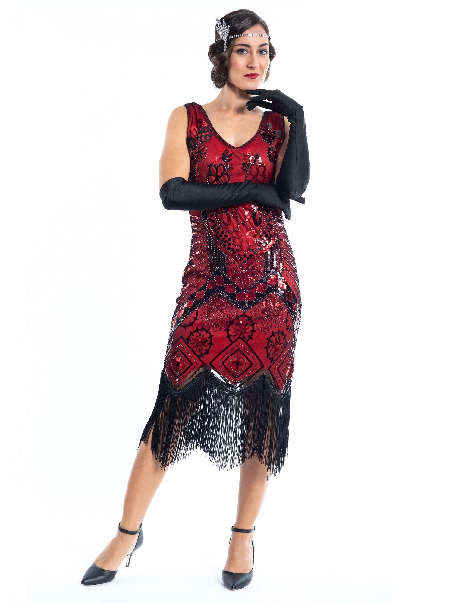 1920s Red Beaded Mila Gatsby Dress - Flapper Boutique