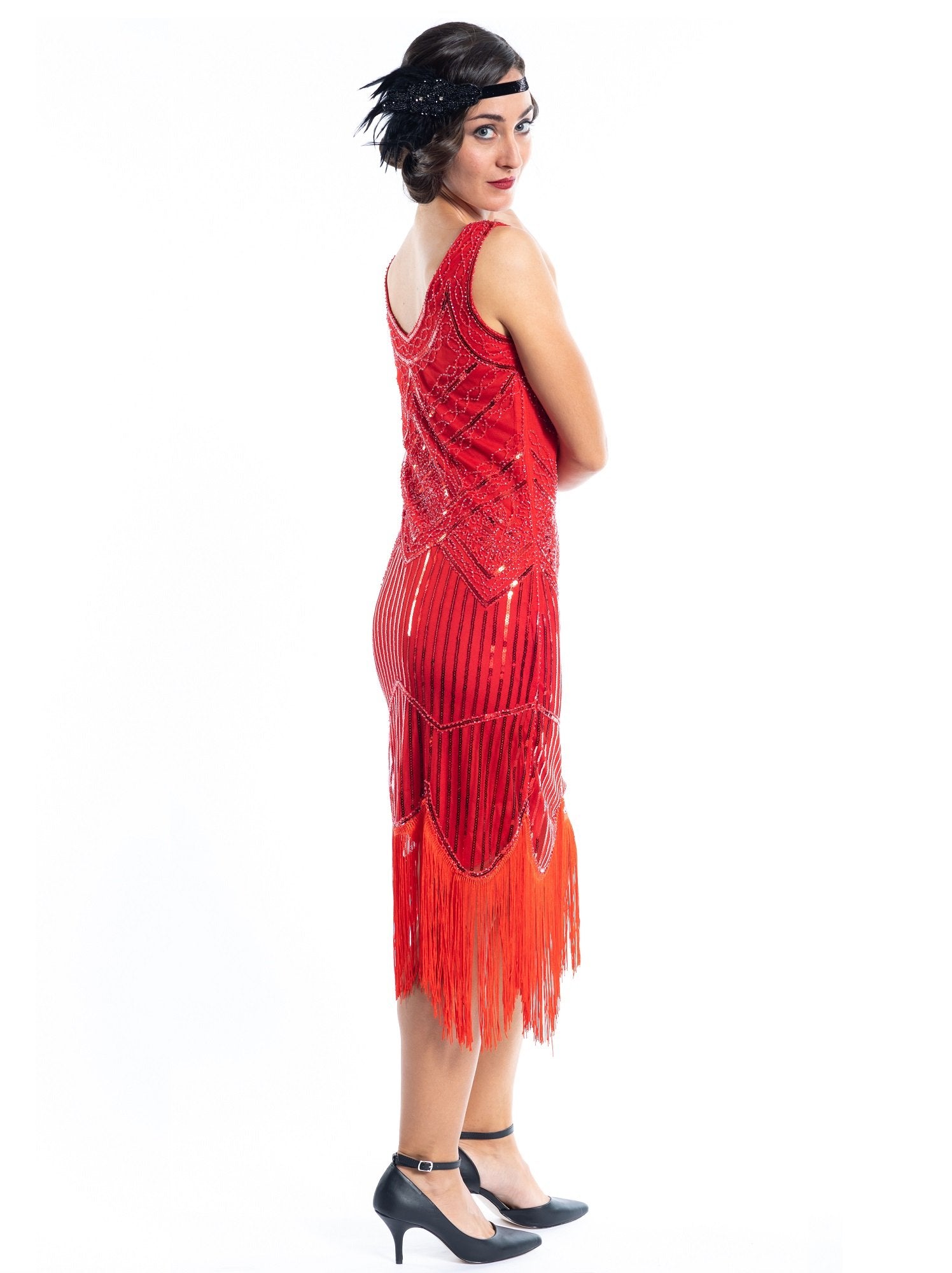 A 1920s Red Flapper Dress with sequins and beads - Back View