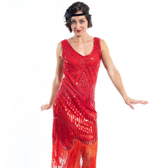 A 1920s Red Flapper Dress with sequins and beads - Close View
