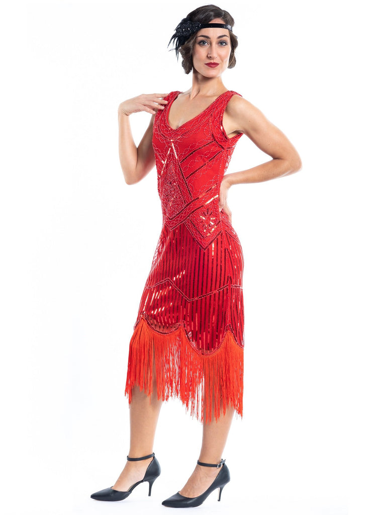 1920s Red Beaded Stella Flapper Dress - Flapper Boutique