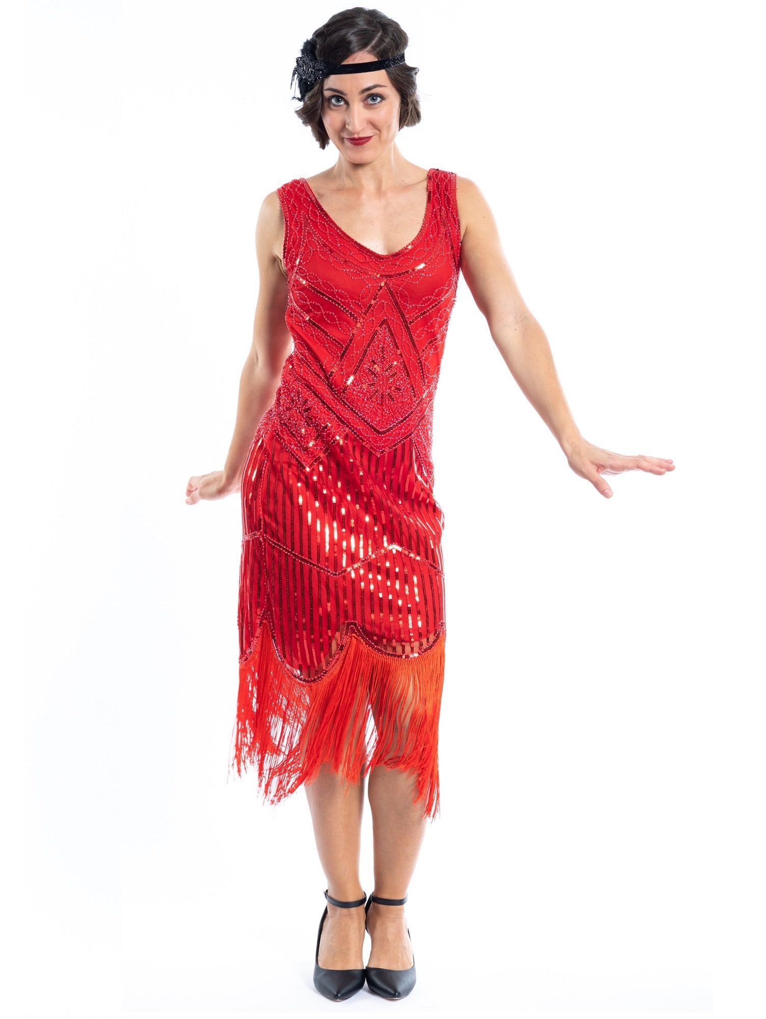 A 1920s Red Flapper Dress with sequins and beads